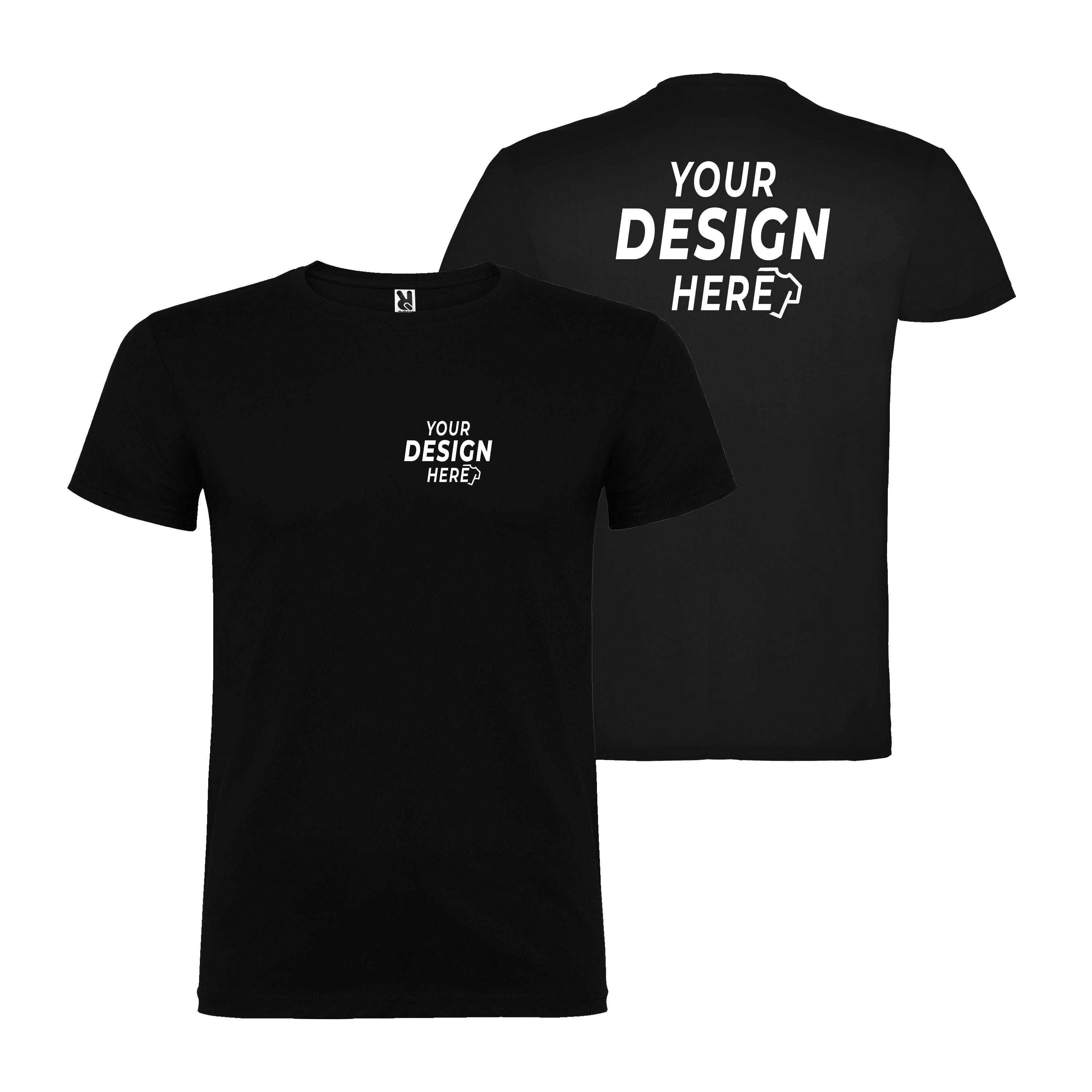 Beagle 6554 t-shirt nera personalizzabile, fronte lato cuore e stampa grande sul retro